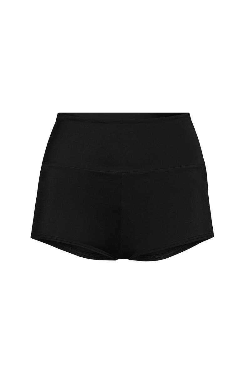 Lands' End Plus Size Tugless High Waisted Swim Boy Shorts, Alternate, color, Black