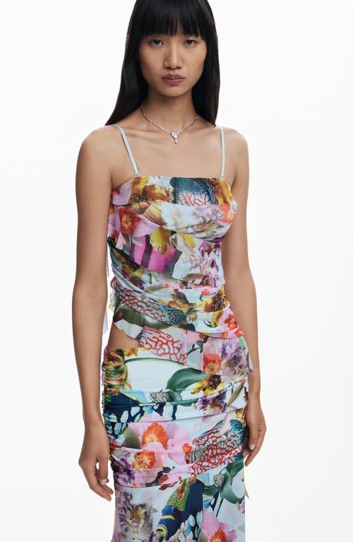Desigual Ruffle Strapless Top In Multi