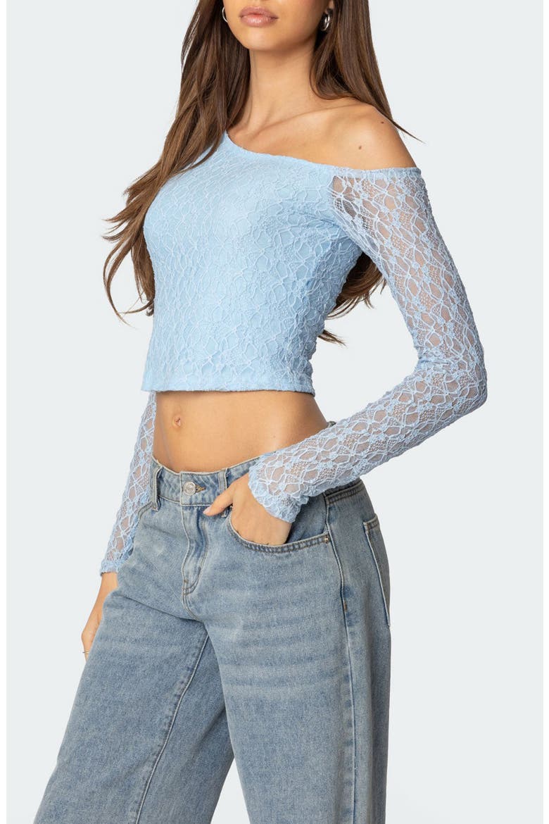 Fabia One-Shoulder Long Sleeve Lace Crop Top, Alternate, color, LIGHT-BLUE