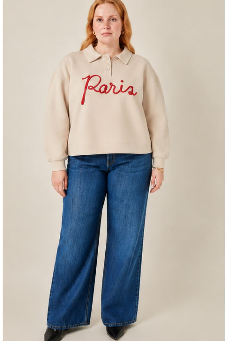 Lettering Polo Sweatshirt, Alternate, color, CREAM/ RED