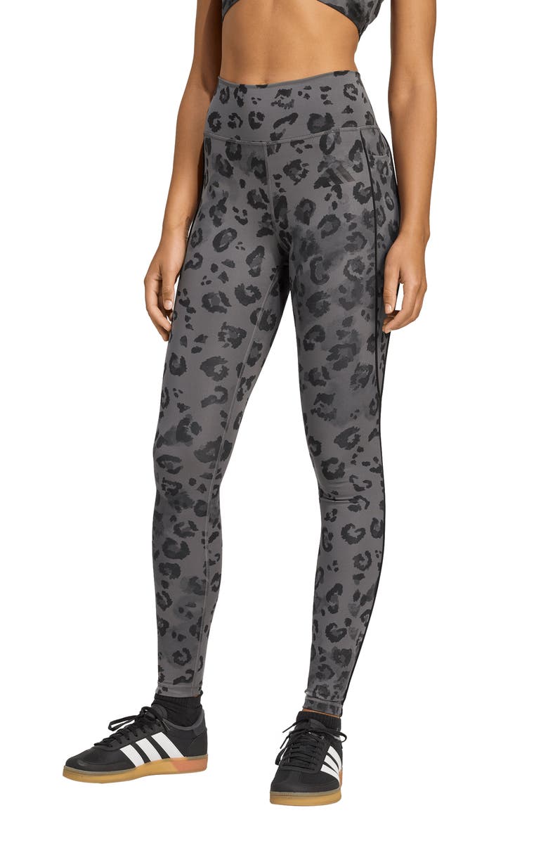 adidas Optime Essentials Leggings, Main, color, Grey/ Print