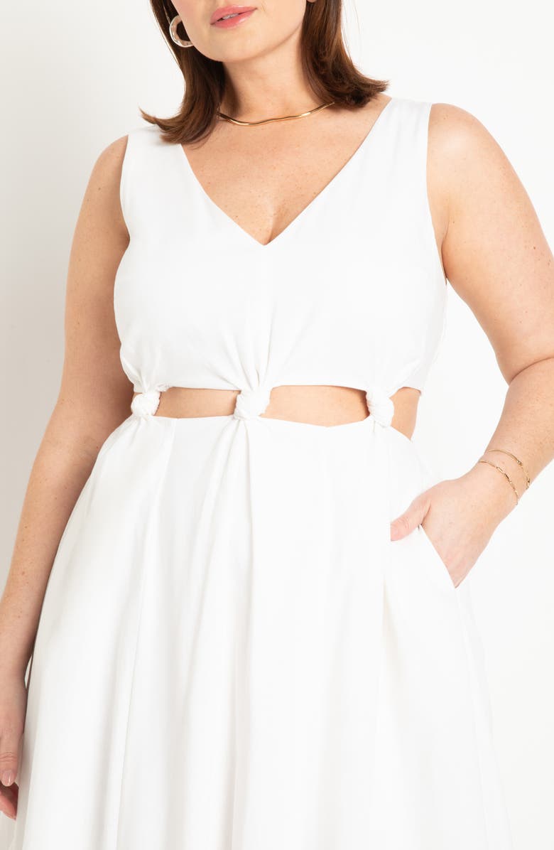 ELOQUII Knot Cutout Linen Blend Maxi Dress, Alternate, color, 