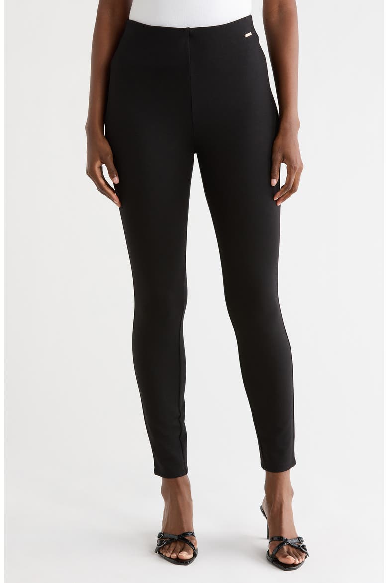 Slim Leg Ponte Pants, Main, color, BLACK