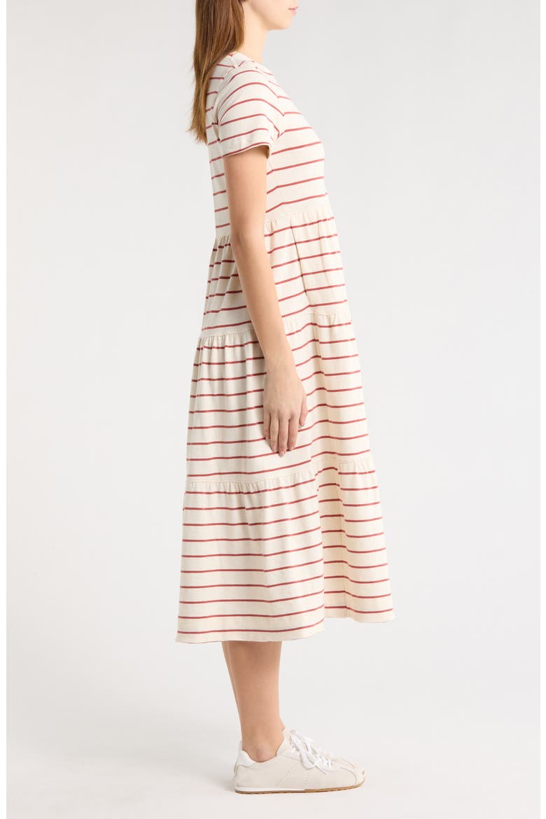 Luxe Stripe Tiered Sueded Cotton Dress, Alternate, color, WITHERED ROSE STRIPE