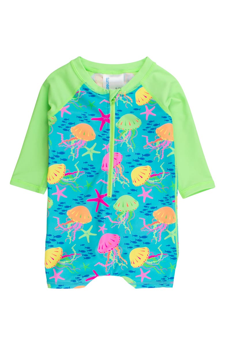 RuggedButts Kids' Neon Jelly Time Long Sleeve UPF 50+ One-Piece Swimsuit, Main, color, Blue