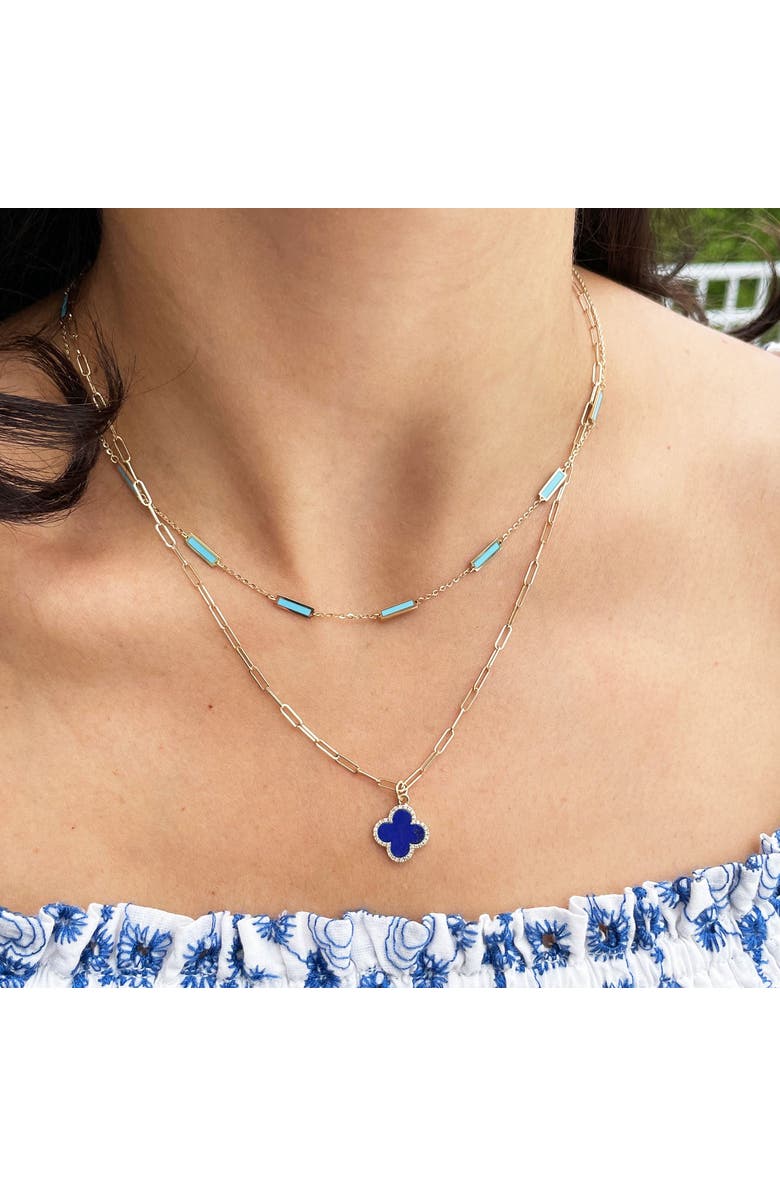 The Lovery Fine Jewelry Lapis Diamond Clover Charm, Alternate, color, Lapis