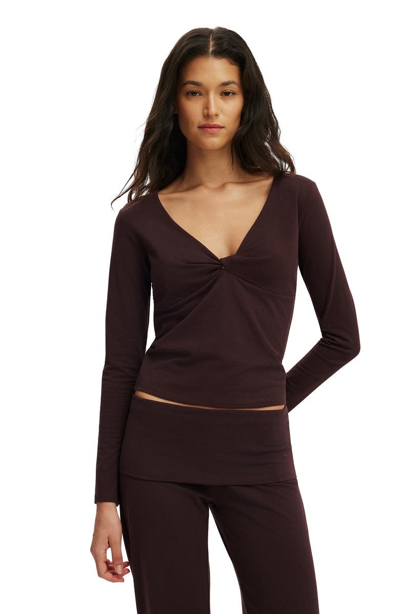 COTTON ON BODY Women
s Dreamy Soft Twist Detail Top, Main, color, Chocolate Plum