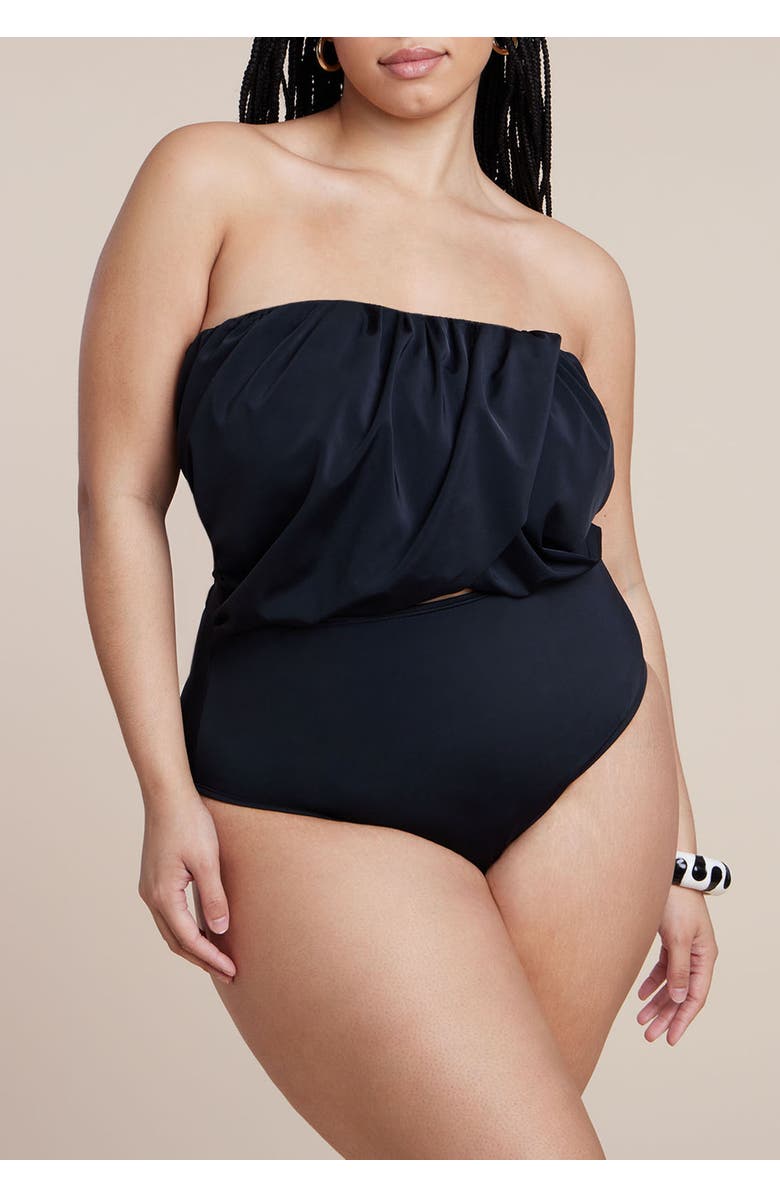 ELOQUII Crossover Strapless One Piece, Alternate, color, Black Onyx