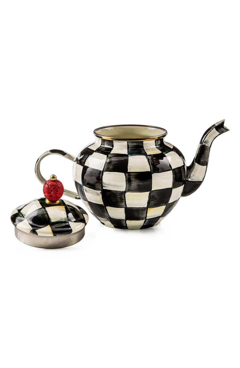 MACKENZIE CHILDS Courtly Check Enameled Steel 4-Cup Teapot, Alternate, color, Black/ White