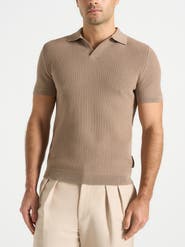 Manière De Voir Rowen Textured Knit Revere Polo Shirt