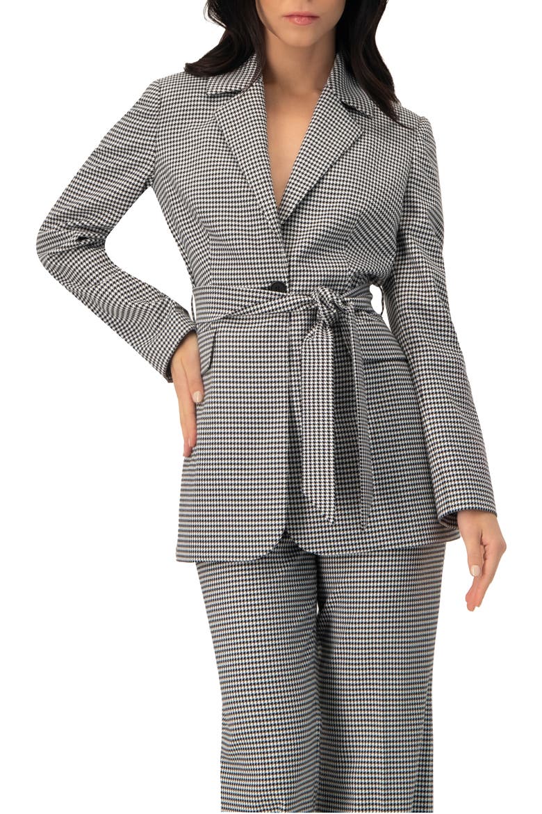 Tailored Houndstooth Blazer with Belt, Main, color, Black