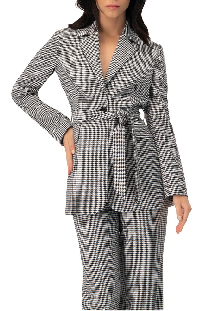 IVONNE Tailored Houndstooth Blazer with Belt, Main, color, Black