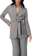 IVONNE Tailored Houndstooth Blazer with Belt