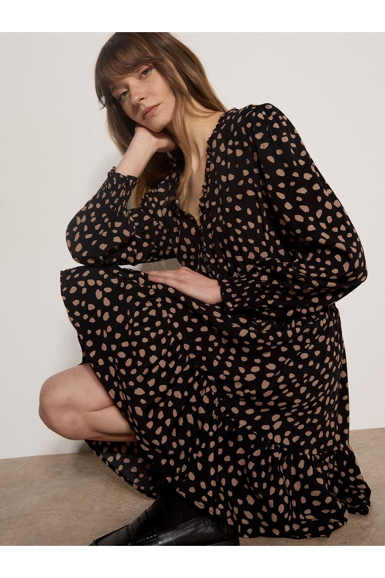 Irregular Spot Ruffle Neck Dress, Alternate, color, Black