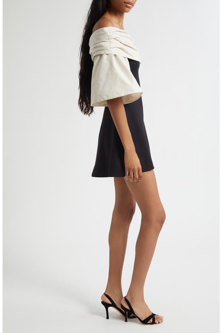 Harper Mixed Media Off the Shoulder Minidress, Alternate, color, BLACK IVORY