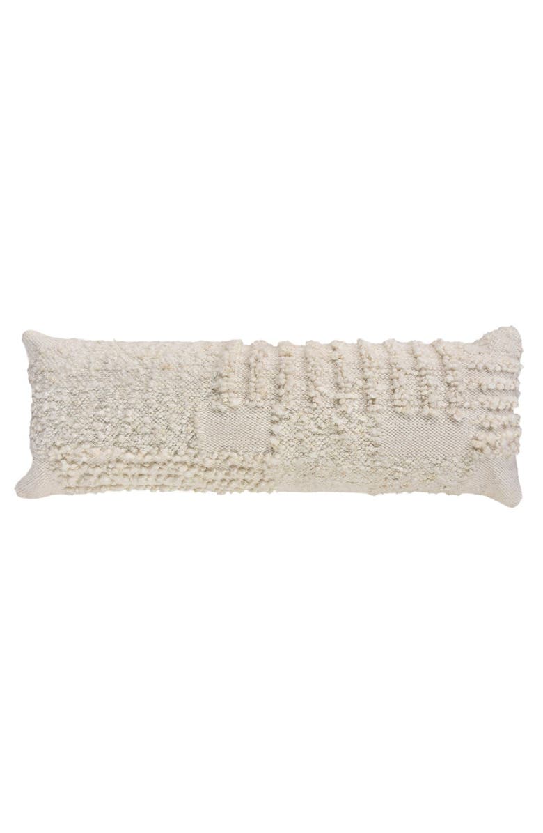 Anaya White Boucle Patchwork Handwoven Pillow 14x40 with Down Alternative Insert, Main, color, 