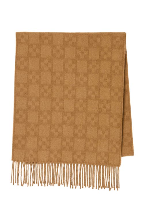 Sandro Mens Camel Monogram-pattern Fringed Wool Scarf In Brown