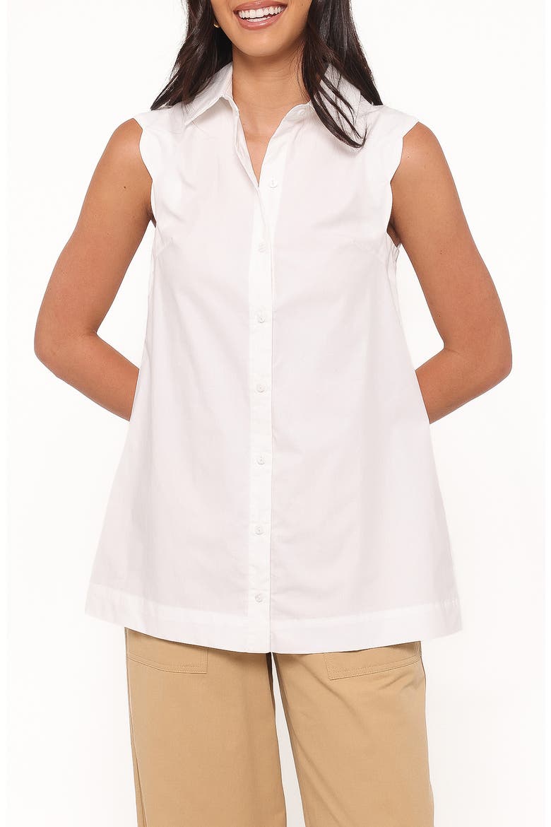 Deirdre Scalloped Sleeveless Cotton Shirt, Main, color, WHITE