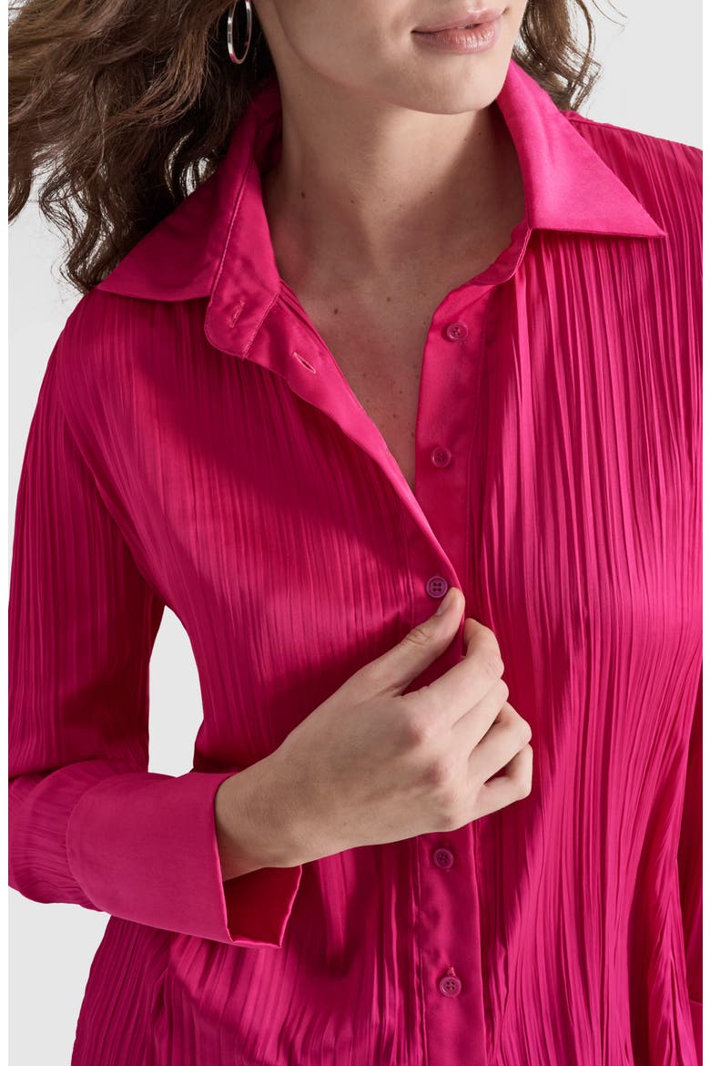 Plissé Satin Shirt, Alternate, color, WILD BERRY