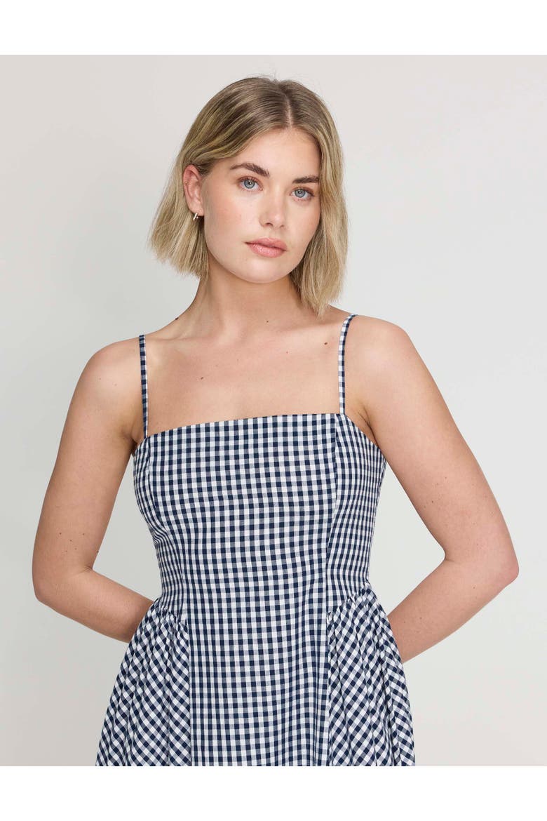 Romina Cotton Gingham Midi Dress, Alternate, color, Navy Gingham Check