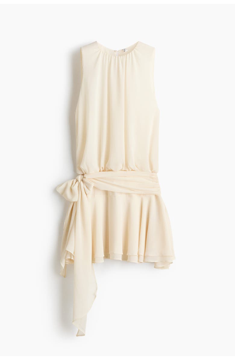 H&M Tie-detail Chiffon Dress, Alternate, color, Cream