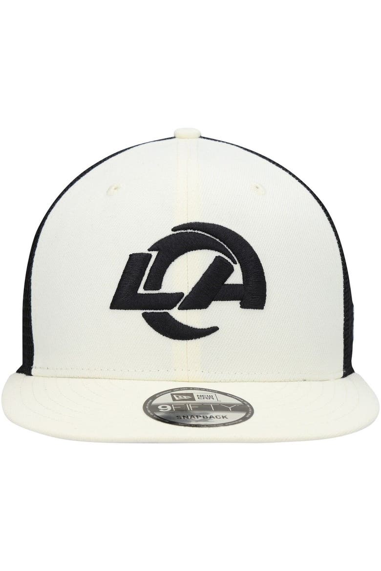 Men's New Era Cream/Black Los Angeles Rams Chrome Collection 9FIFTY Trucker Snapback Hat, Alternate, color, Cream