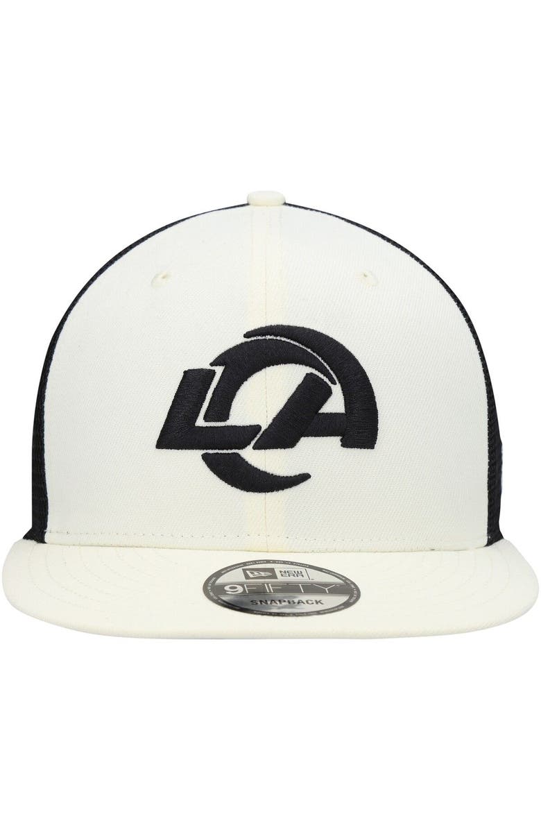 New Era Men's New Era Cream/Black Los Angeles Rams Chrome Collection 9FIFTY Trucker Snapback Hat, Alternate, color,