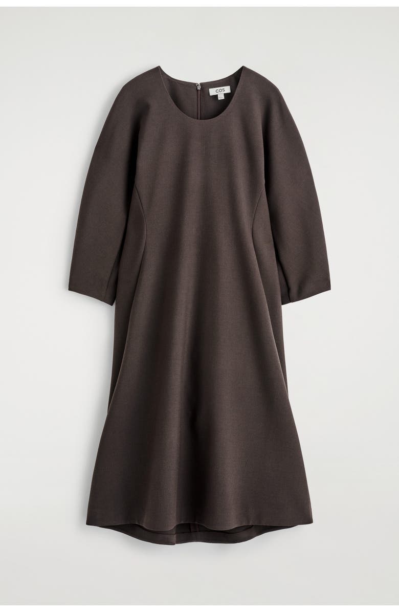 COS Sculpted Long-Sleeved Midi Dress, Alternate, color, Brown