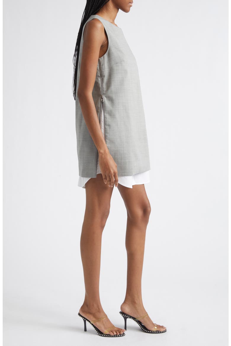 Layered Wool & Cotton Shift Minidress, Alternate, color, LIGHT HEATHER GREY/ WHITE
