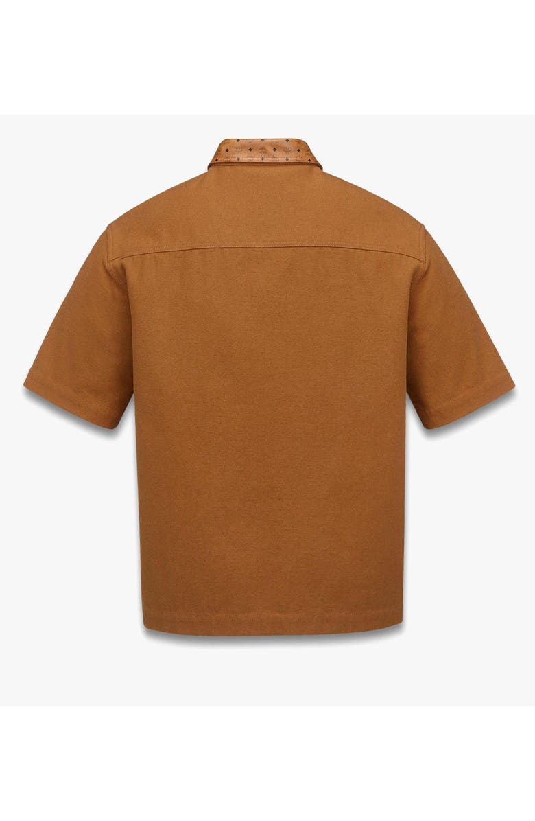 MCM Shirt in Cotton and Monogram Print Leather, Alternate, color, Cognac