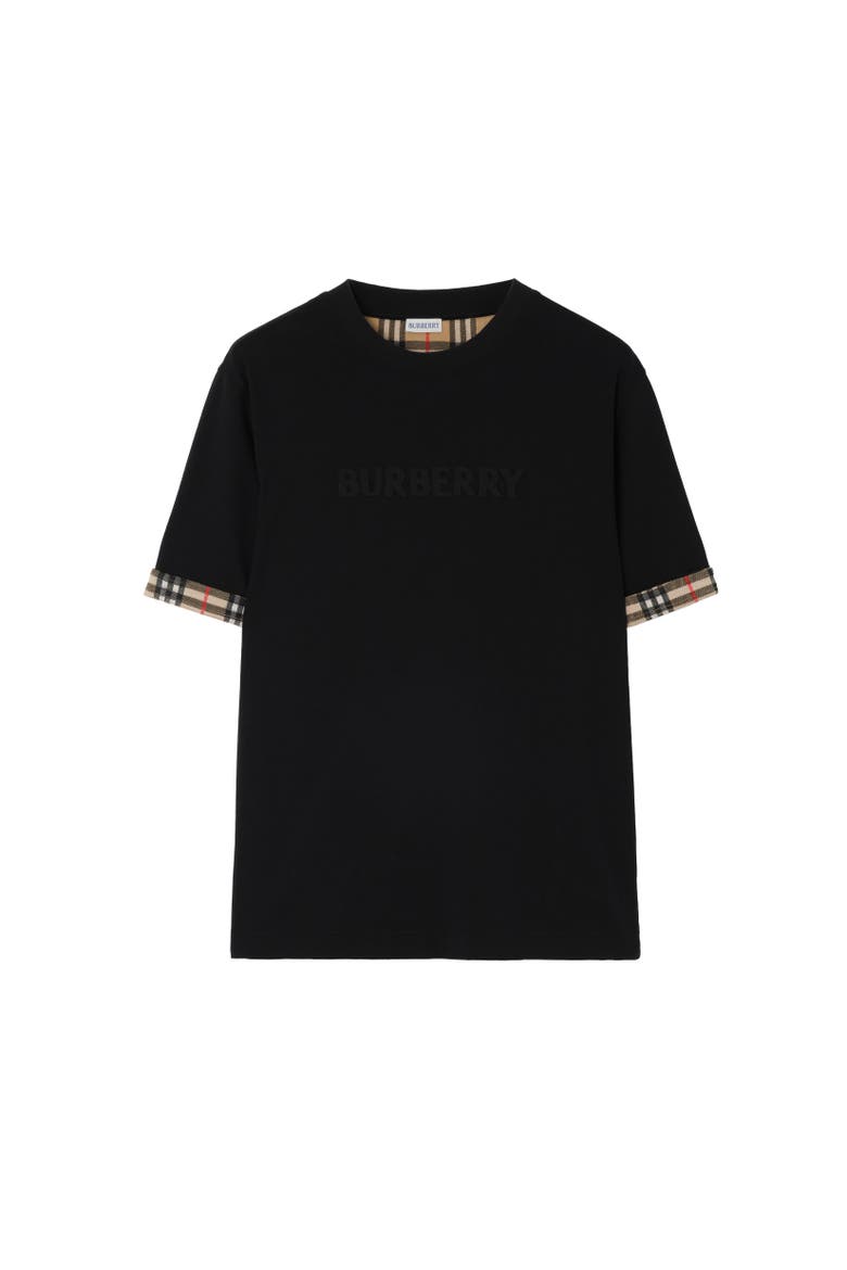 Check Trim Cotton T-shirt, Alternate, color, Black