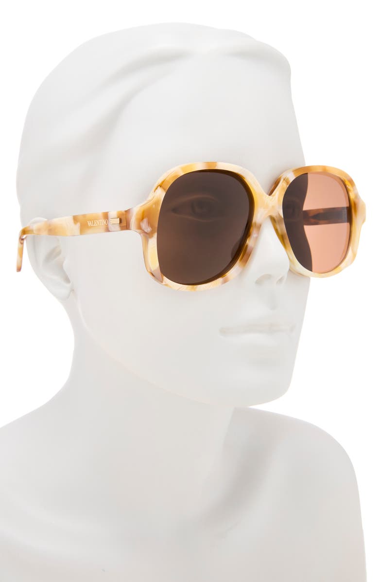 Valentino 50mm Polarized Round Sunglasses, Alternate, color, Marble Marble Brown