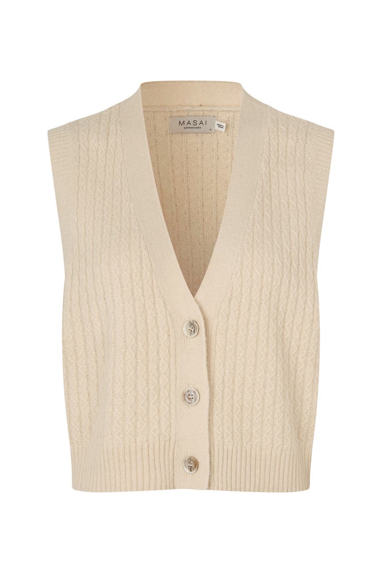MaLaney V-Neck Buttoned Cable Knit Vest, Alternate, color, Whitecap