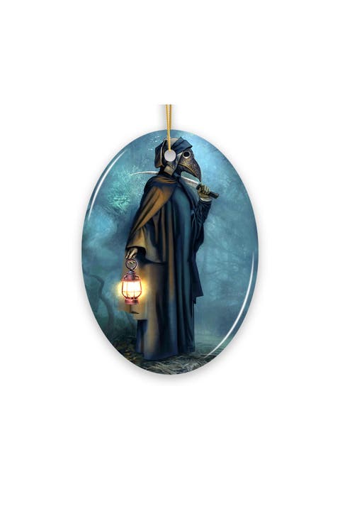 Plague Doctor Reaper Lantern Oval Ceramic Ornament