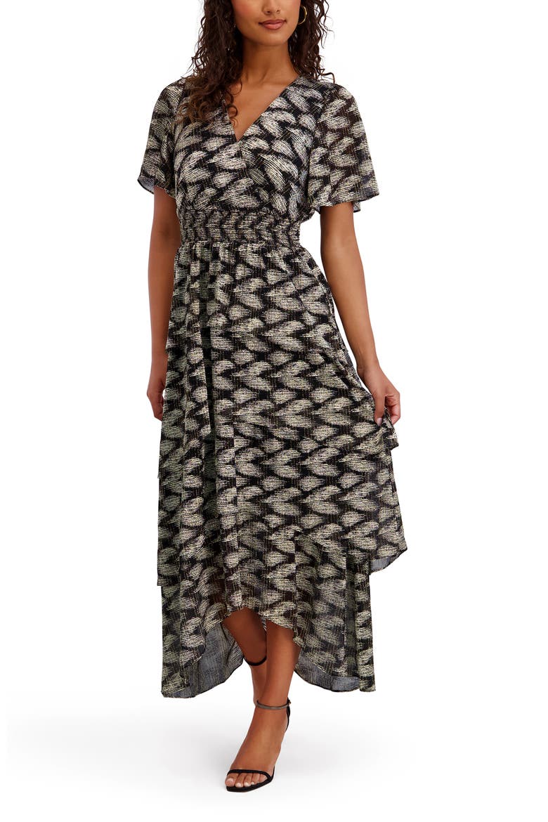 Foiled Yoryu Midi Dress, Alternate, color, BLACK/ GOLD
