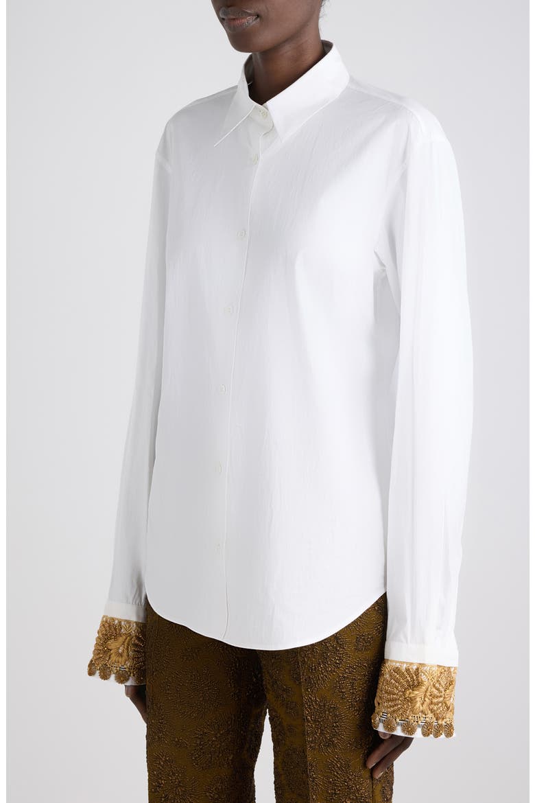 Chloris Embroidered Cuff Cotton Poplin Shirt, Alternate, color, WHITE