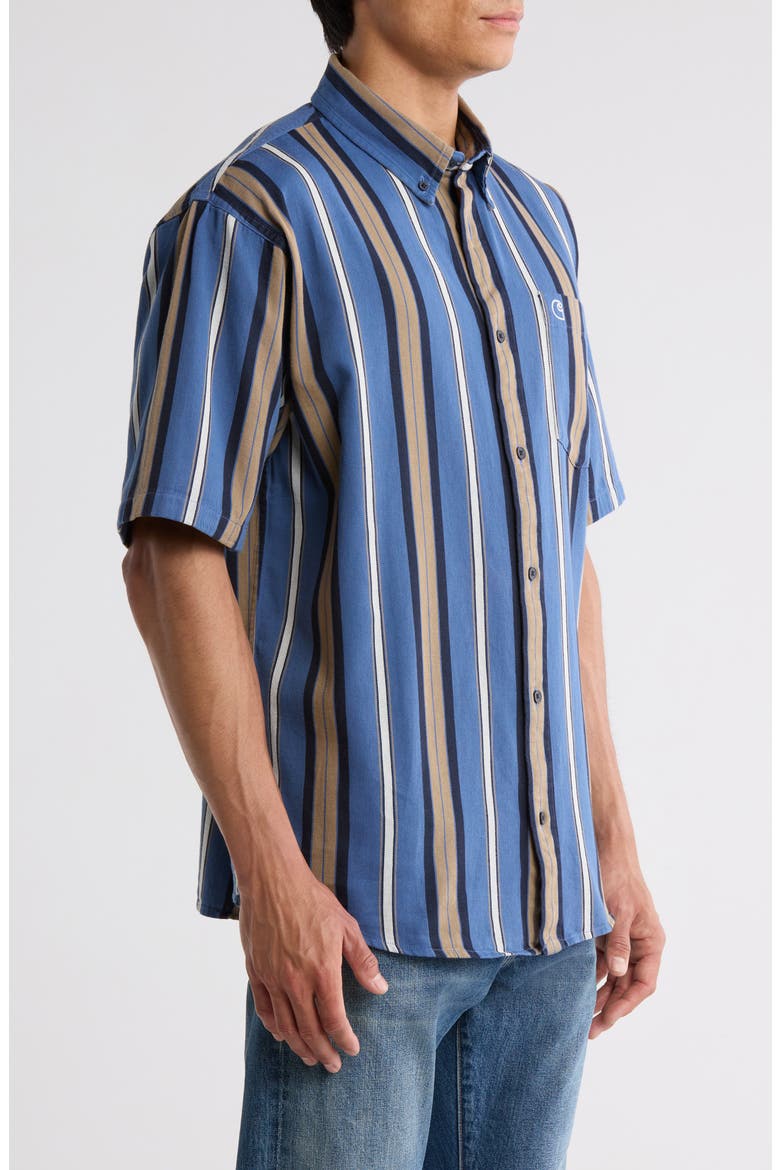 Jarrell Stripe Short Sleeve Cotton Button-Down Shirt, Alternate, color, JARRELL STRIPE/ BLUE