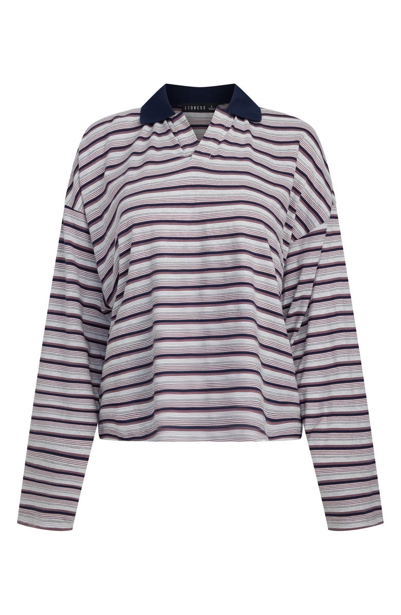 LIONESS Rebels Stripe Long Sleeve Oversize Polo, Alternate, color, Noir Stripe