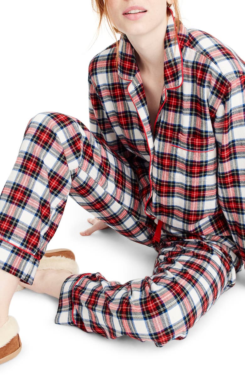 J.Crew Whiteout Plaid Flannel Pajamas, Alternate, color, 