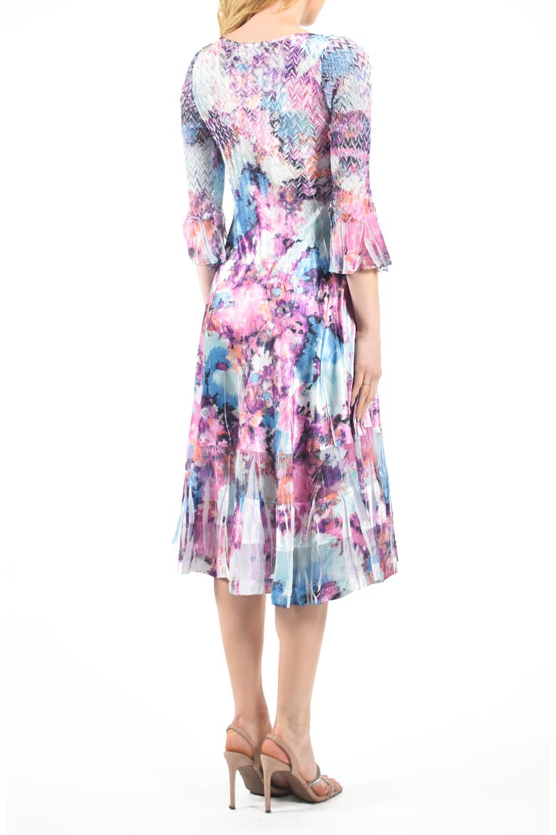 Bell Sleeve Charmeuse & Chiffon Dress, Alternate, color, PURPLE BURST
