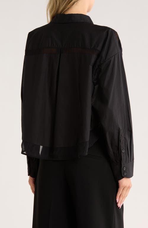 Rag & Bone Beatrice Mixed Media Crop Button-up Shirt In Black