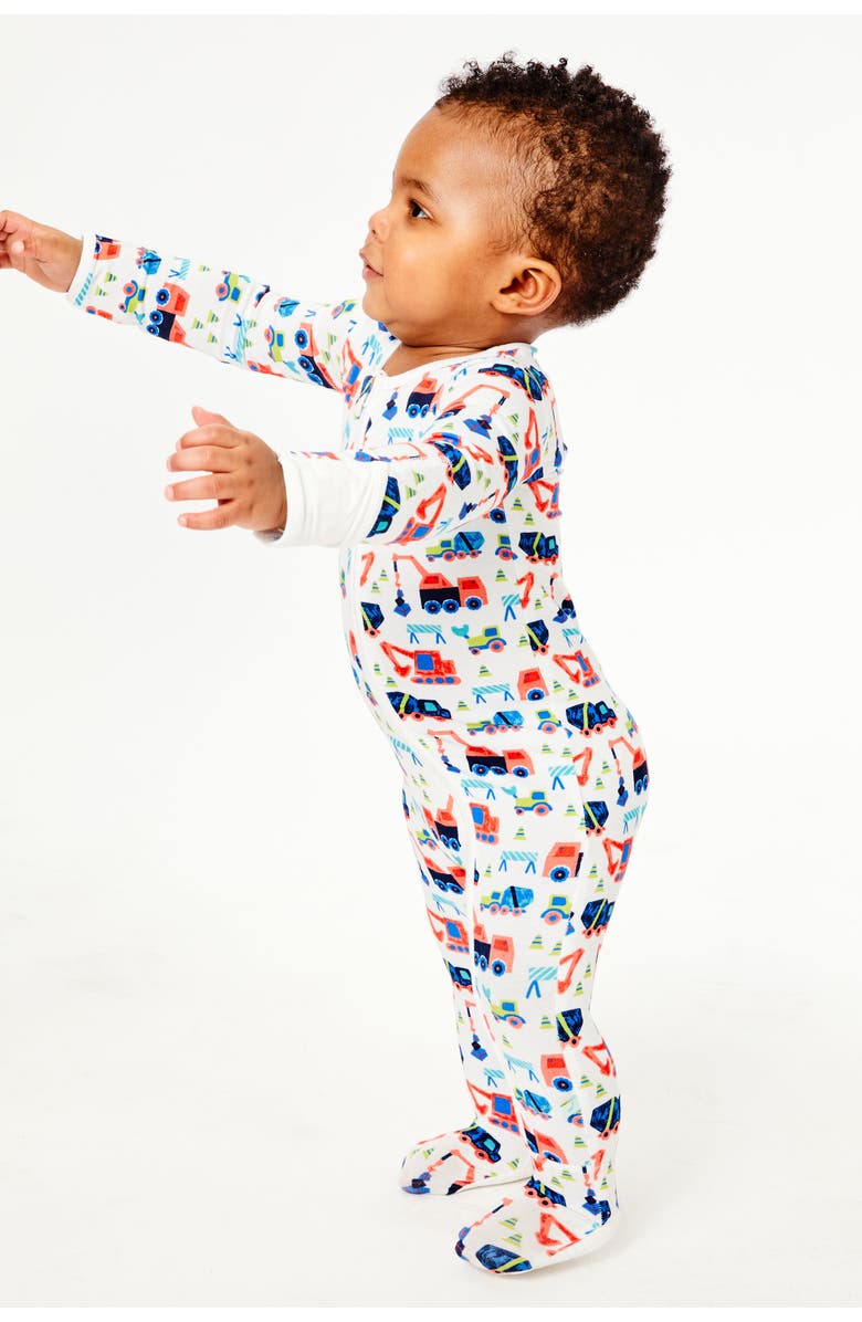 Clover Baby & Kids Soft & Stretchy Zipper Footie - Construction, Alternate, color, 