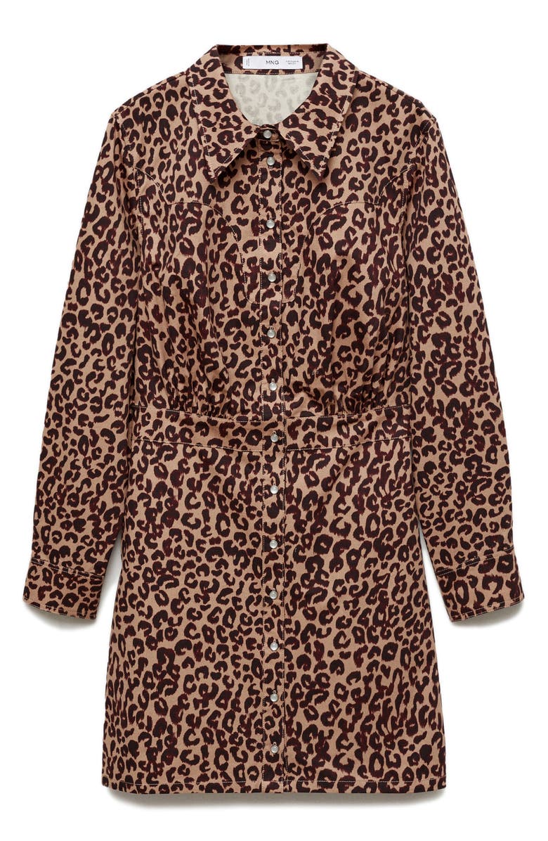 MANGO Leopard Print Long Sleeve Shirtdress, Alternate, color,