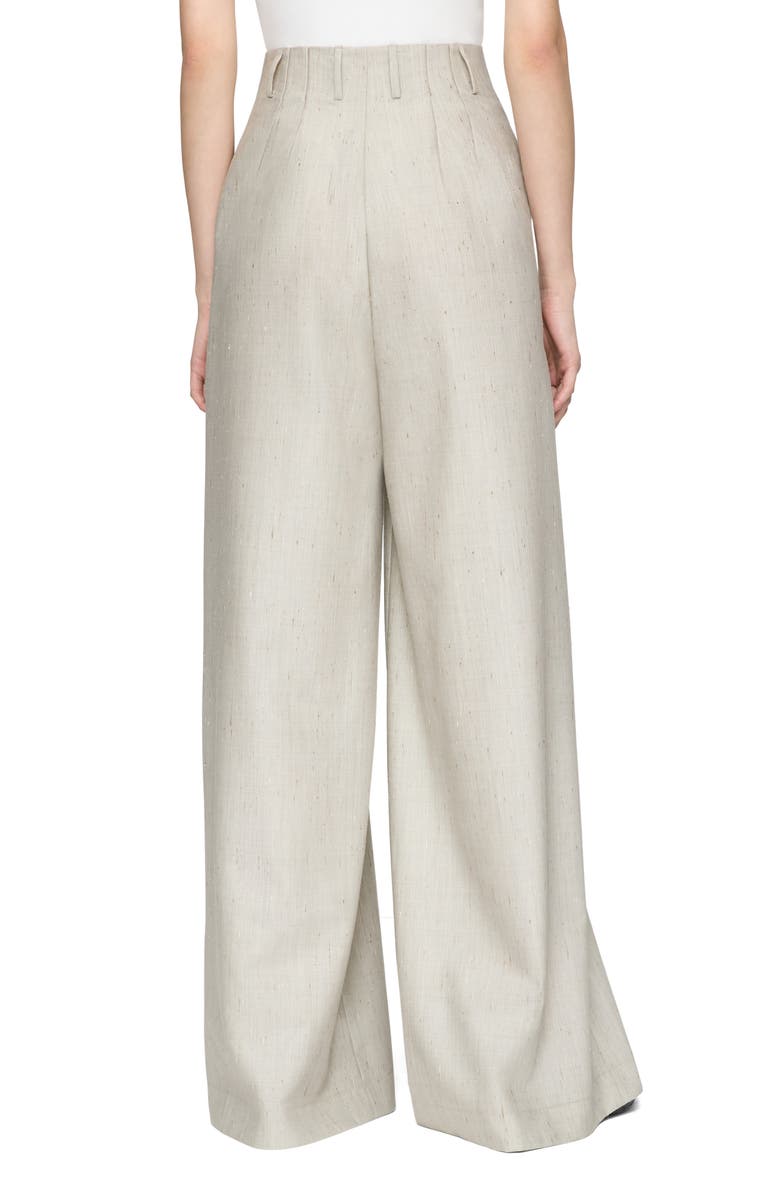 Lafayette 148 New York Warren Pleated High Waist Flecked Merino Wool & Tussah Silk Wide Leg Pants, Alternate, color, 