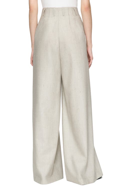 Lafayette 148 New York Warren Pleated High Waist Flecked Merino Wool & Tussah Silk Wide Leg Pants In Pencil Grey Multi