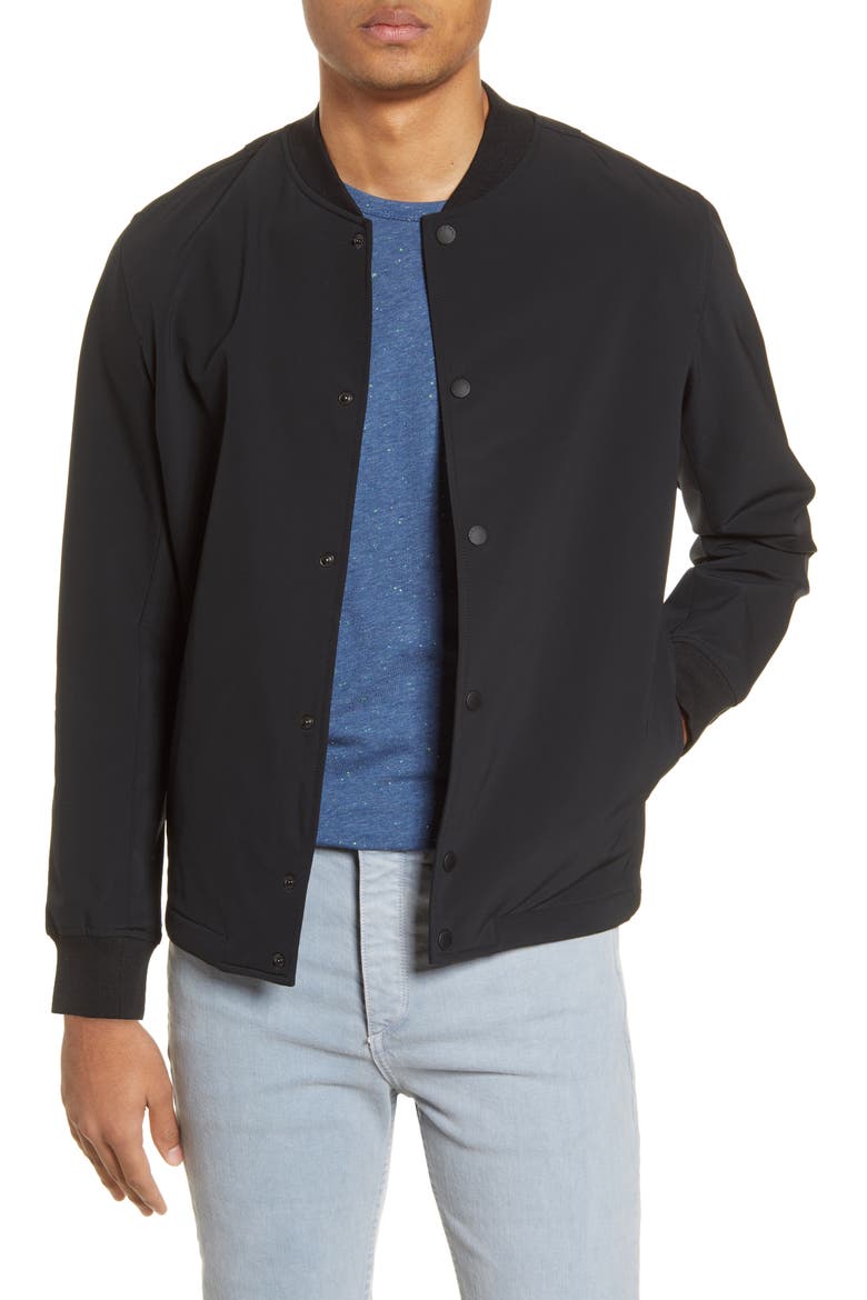 Tech Focus Slim Fit Bomber Jacket, Main, color, BLACK