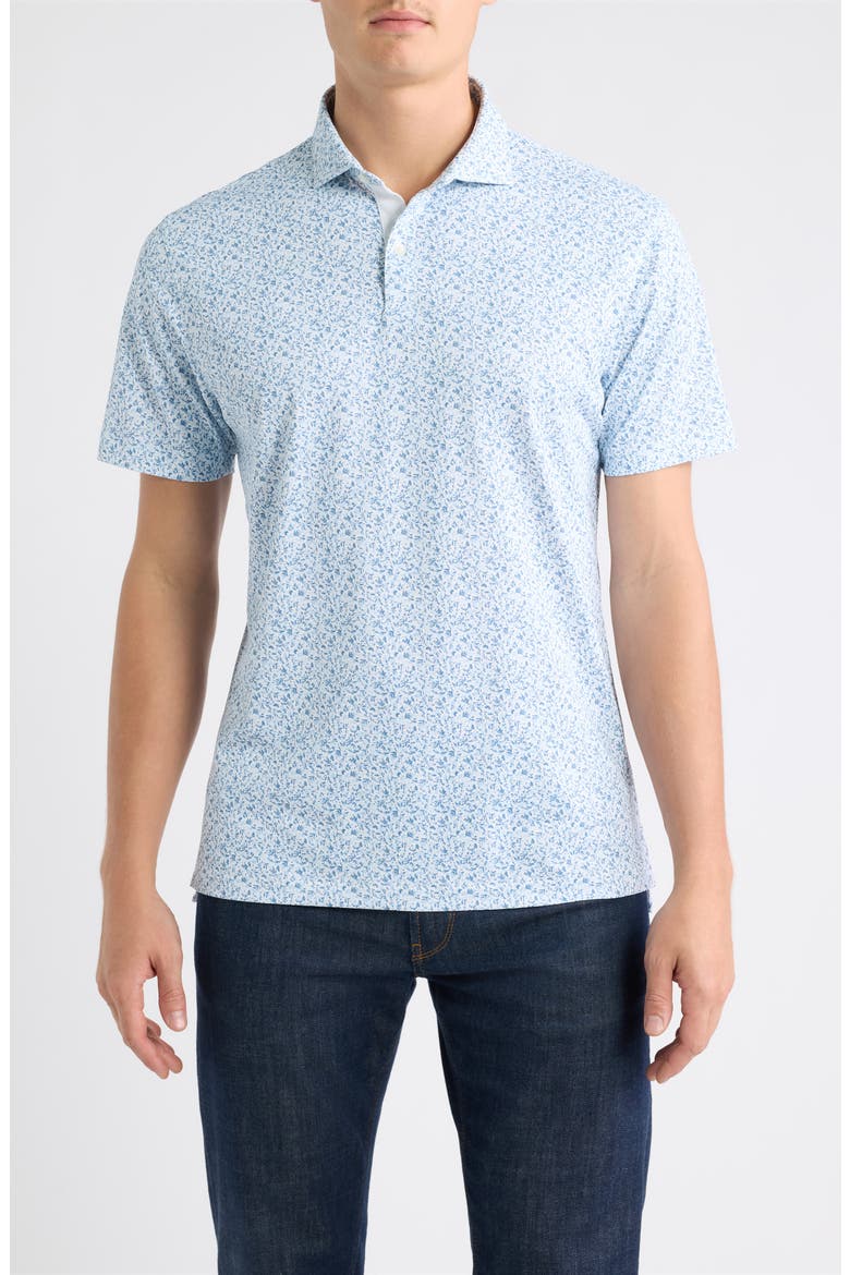 Bloom Neat Floral Performance Polo, Main, color, CARBON FIBER