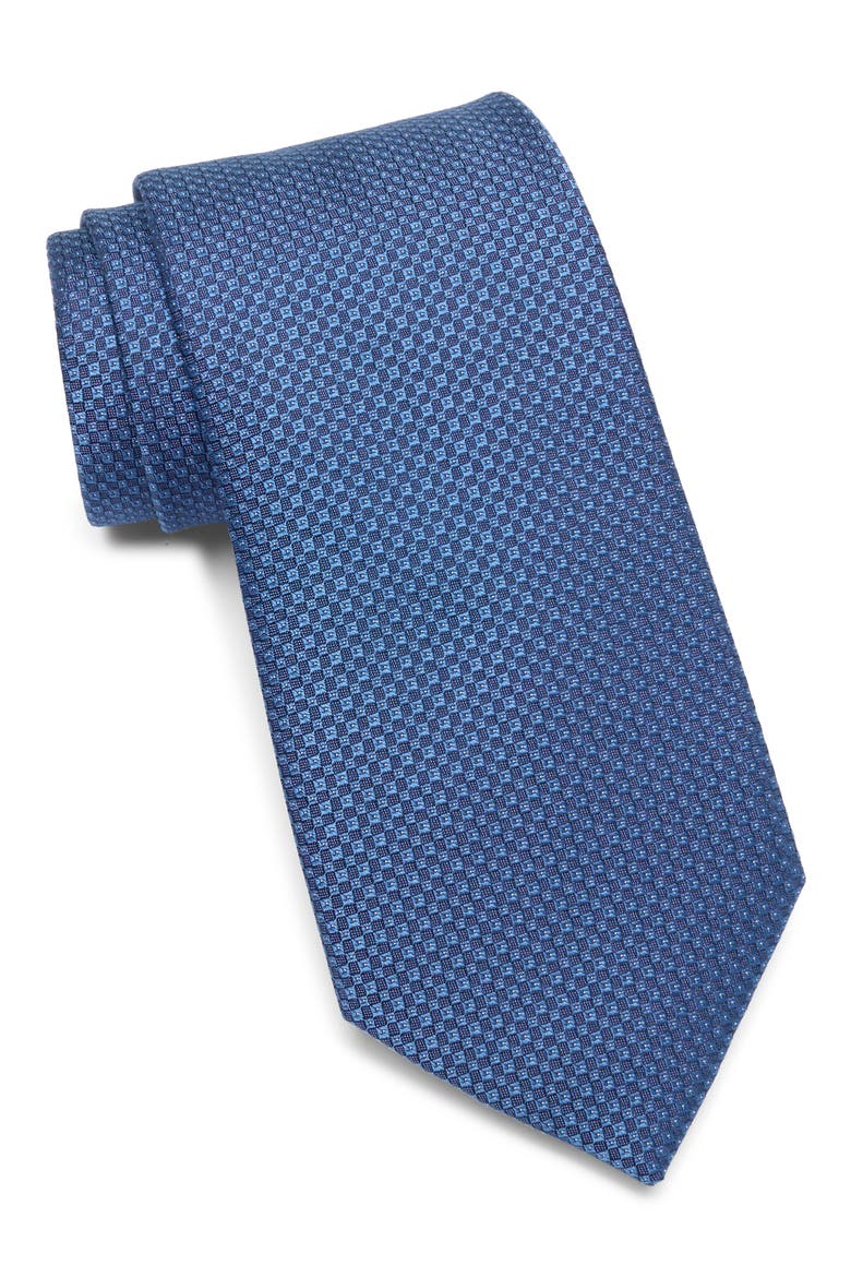 Canadel Mini Check Satin Tie, Main, color, NAVY