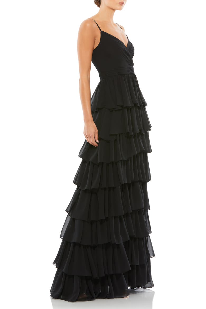 Sleeveless V Neck Ruffle Skirt Evening Gown, Alternate, color, BLACK