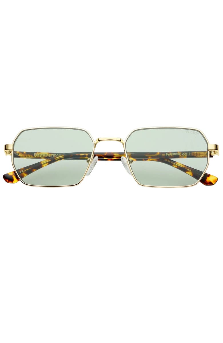 FREYRS Eyewear Superior Rectangular Unisex Sunglasses, Main, color, Gold / Green